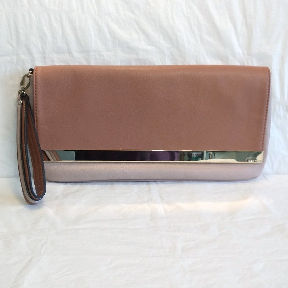 Nine West Clutch Purse-Carmel/Beige with Gold Toned Accents